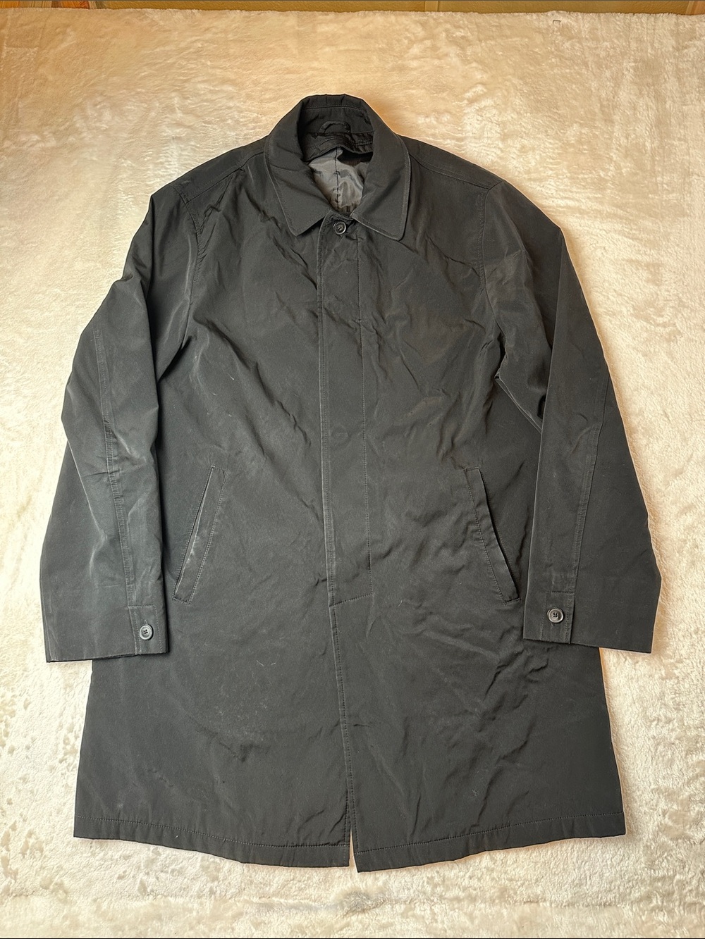 Calvin Klein Mens Black Car Coat Jacket Water Resistant Hidden Zip Button Large